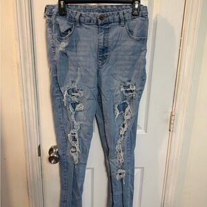 High-Rise Light Blue Distressed Skinny Jeans for Women